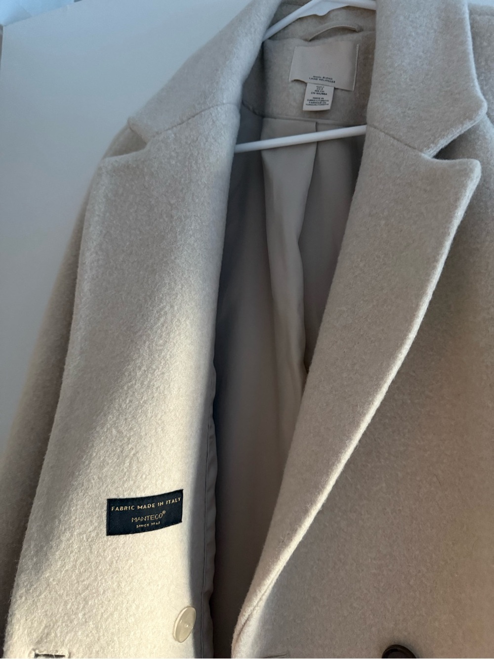 H&M Wool Blend Double Breasted Long Coat in Light Beige/cream Size S - Picture 3 of 5